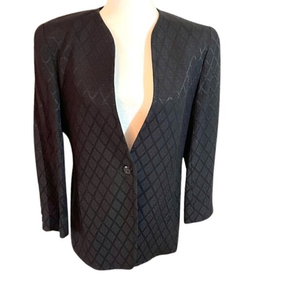 Liz Claiborne Vintage Black Collarless Blazer Jacket with Embroidery - Size 10P - Picture 1 of 11